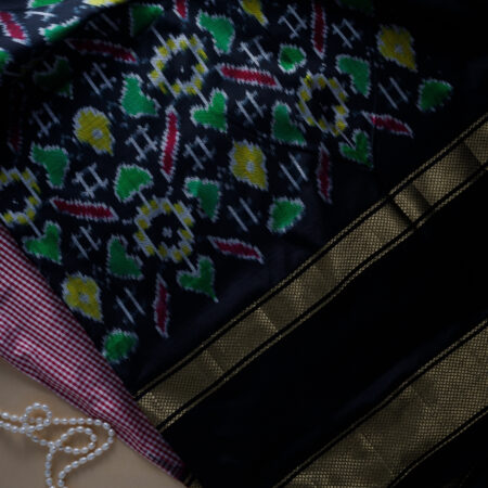 Black And Pink Ikkath Checks Saree