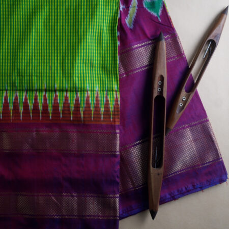 Green And Purple Ikkath Checks Saree
