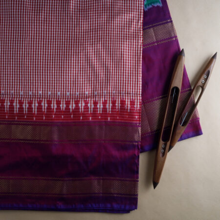 Red And White Ikkath Checks Saree