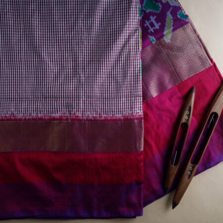 White And Purple Ikkath Checks Saree