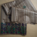 Tasar Madhubani with Green And Purple Hand Prints