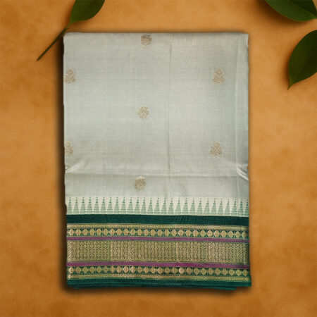TEMPLE BORDER PURE SILK GREY/GREEN