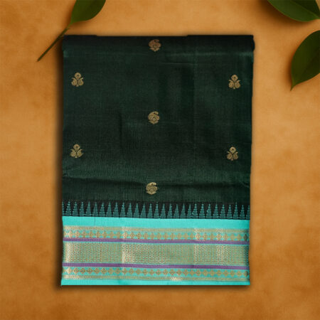 TEMPLE BORDER PURE SILK BOTTLE GREEN/SBLUE