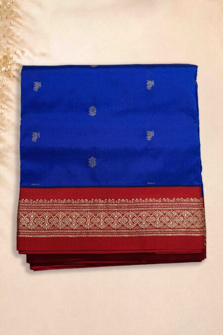 10 Yards Saree - Dark Blue (Red Border)