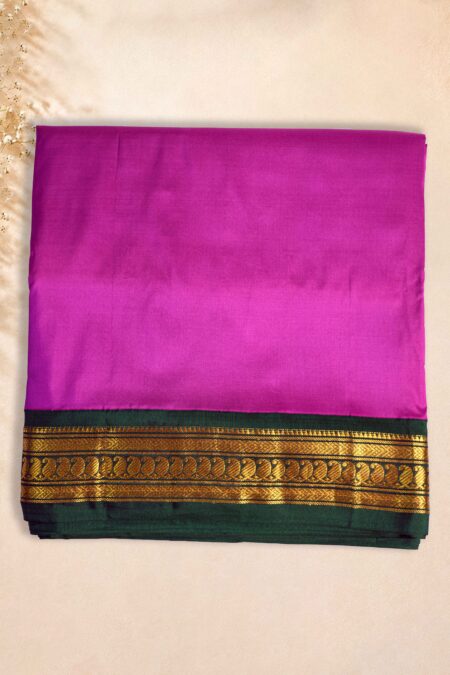 9 Yards Pure Silk Saree - Purple* Dark green border
