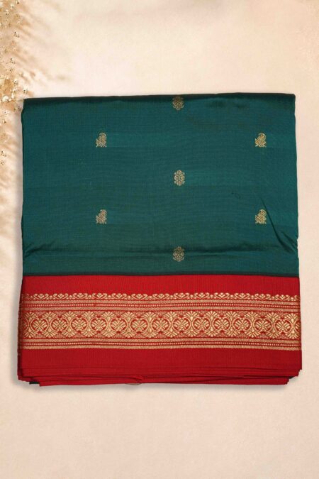 10 Yards Saree - Peacock Green (Red Border)