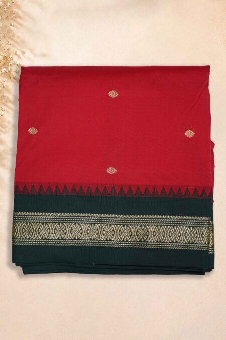 10 Yards Saree - Red (Dark Green Border)