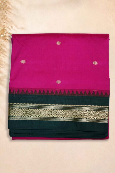10 Yards Saree - Pink (Dark Green Border)
