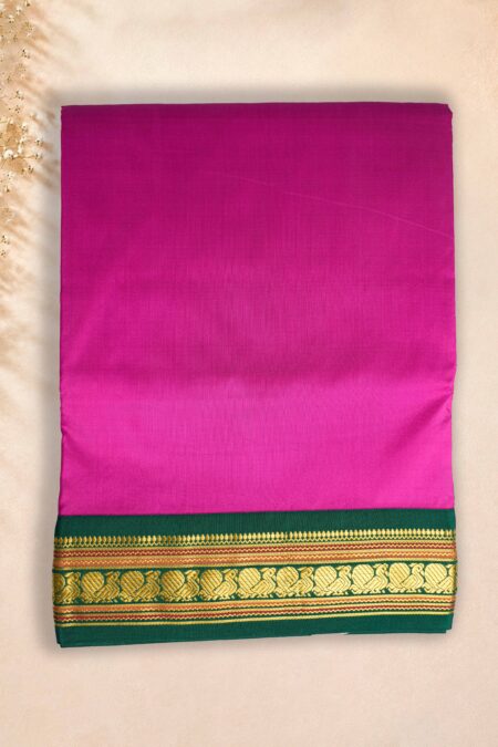 9 Yards Pure Silk Saree - Pink* Dark green border