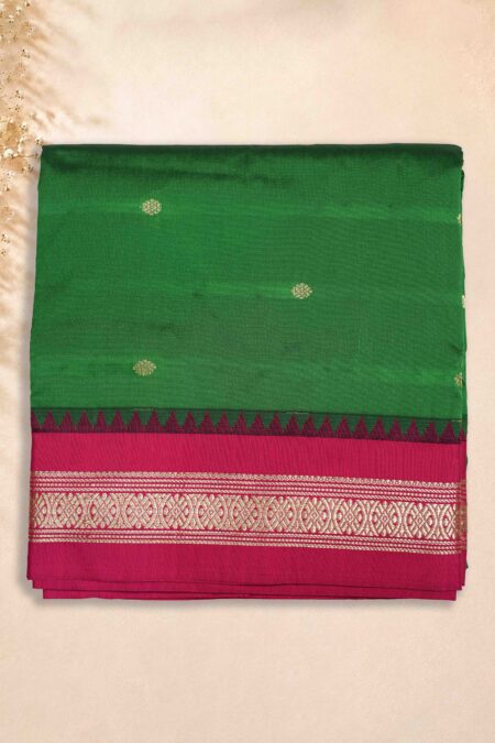 10 Yards Saree - Green (Pink Border)