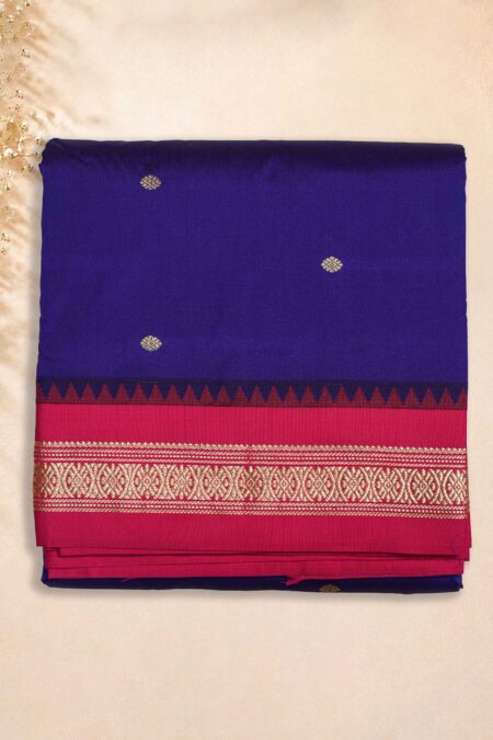 10 Yards Saree - Royal Blue (Pink Border)