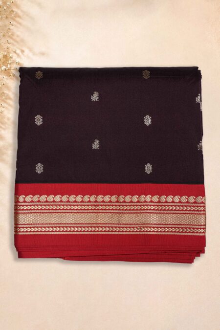 10 Yards Saree - Coffee Brown (Red Border)