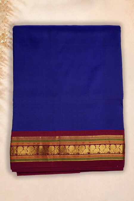 9 Yards Pure Silk Saree - Ink Blue *Maroon border