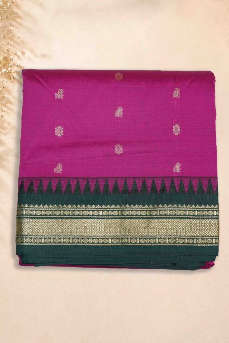 10 Yards Saree - Magenta Pink (Bottle Green Border)
