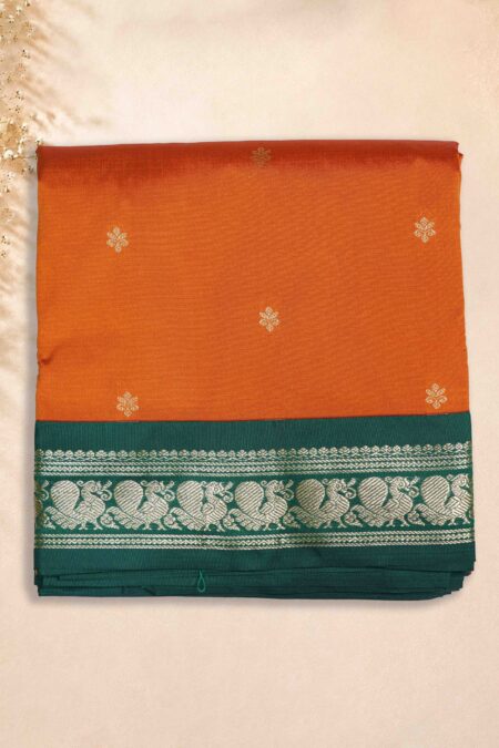 9 Yards Saree - Orange (Bottle Green Border)