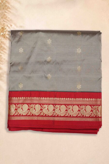 9 Yards Saree - Cement (Red Border)