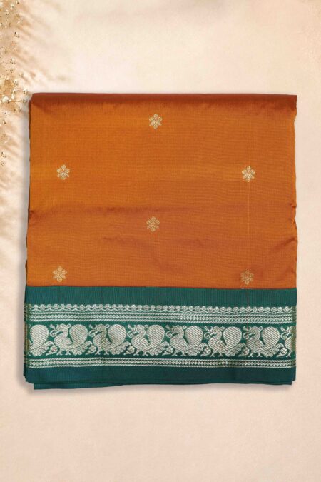 9 Yards Saree - Mustard (Bottle Green Border)