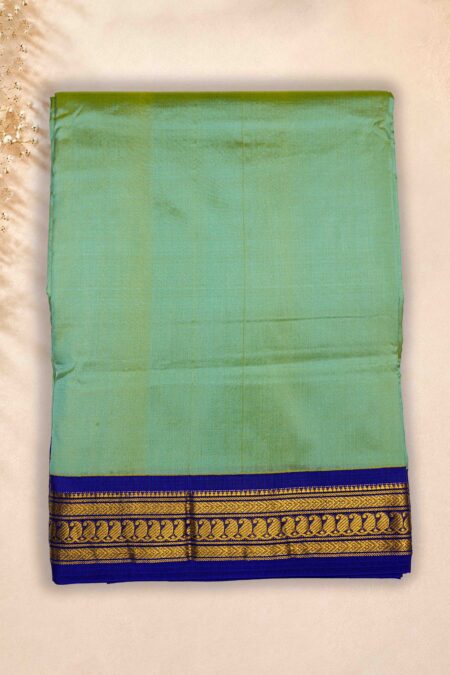 9 Yards Pure Silk Saree - Pista Green *Royal blue border
