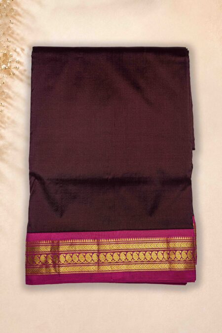 9 Yards Pure Silk Saree - Brown * pink border