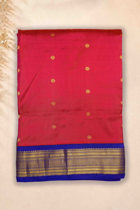 9 Yards Pure Silk Saree - Orange mix Pink * Blue border