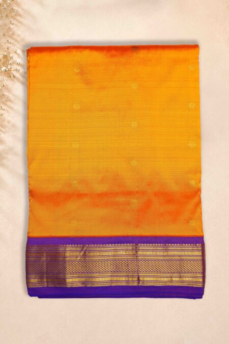 9 Yards Pure Silk Saree - Orange * Purple border