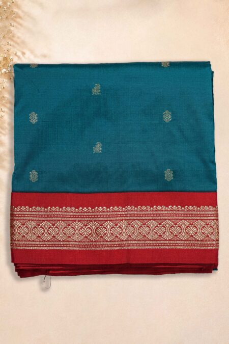 10 Yards Saree - Rama Green (Red Border)