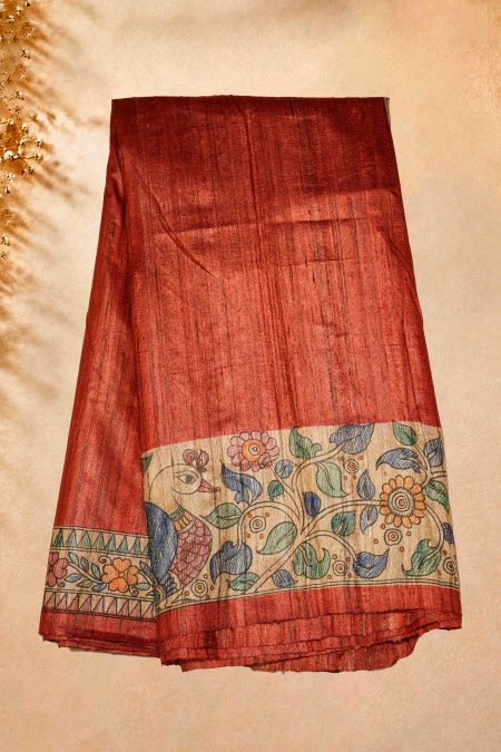 Tussar Silk Saree - Red - MGMAAB0161