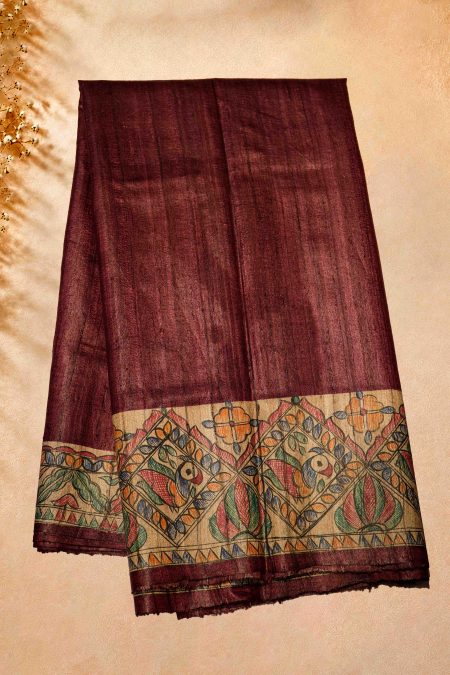 Tussar Silk Saree - Wine - MGMAAB0162