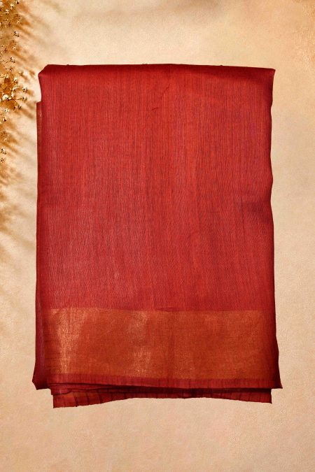 Tussar Silk Saree - Red - MGMAAB0175