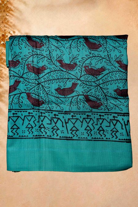 Tussar Silk Saree - Rama Green - MGMAAB0243