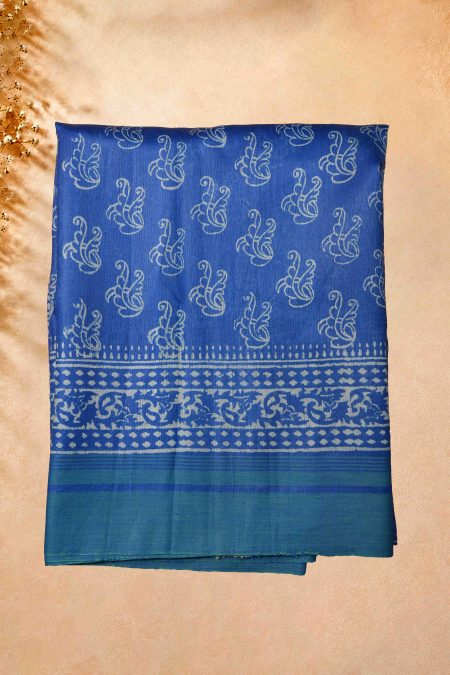 Tussar Silk Saree - Teal Blue & Green - MGMAAB0248