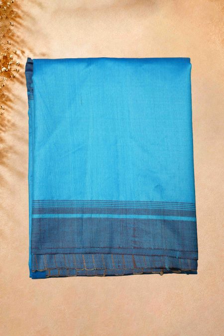 Tussar Silk Saree - Sky Blue & Brown - MGMAAB0262